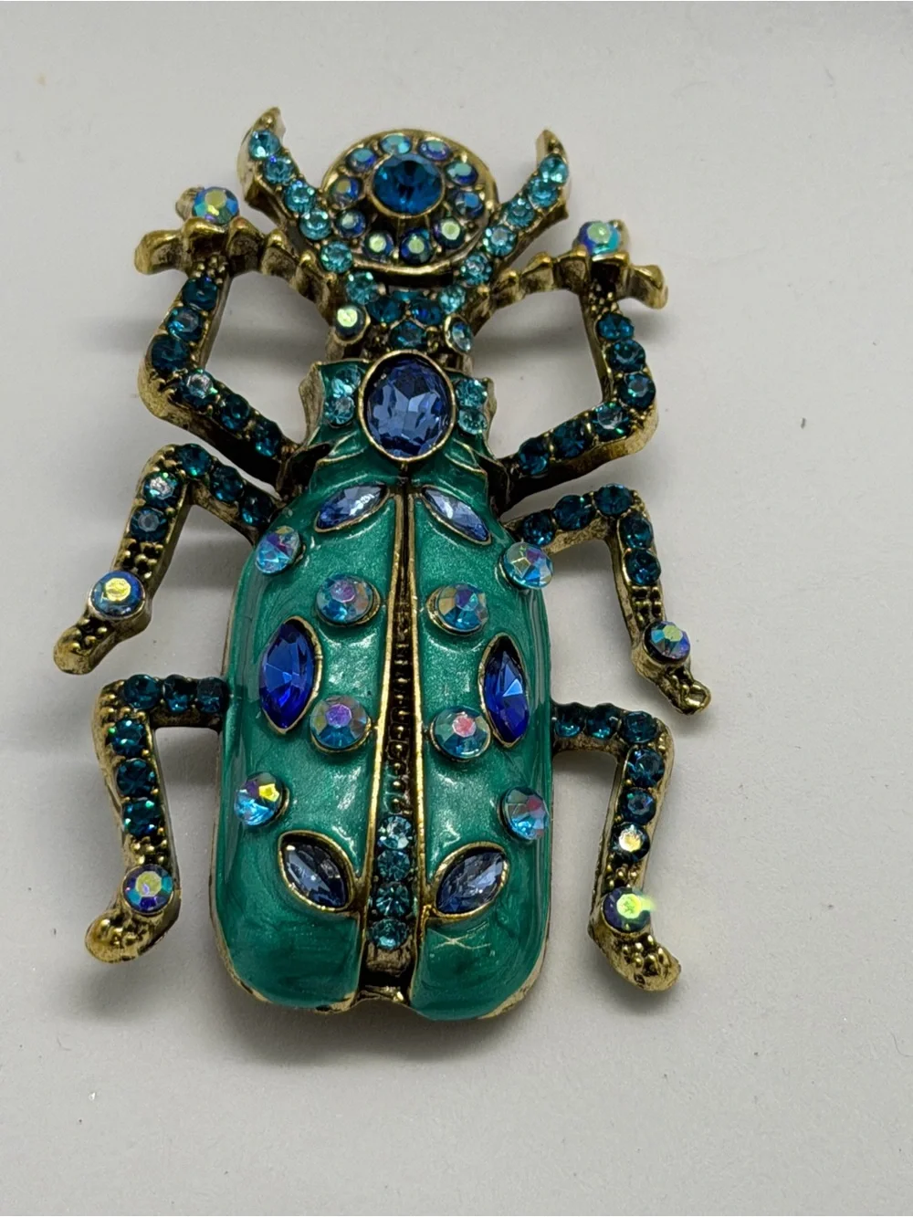 Teal and Blue Jeweled Beetle Brooch